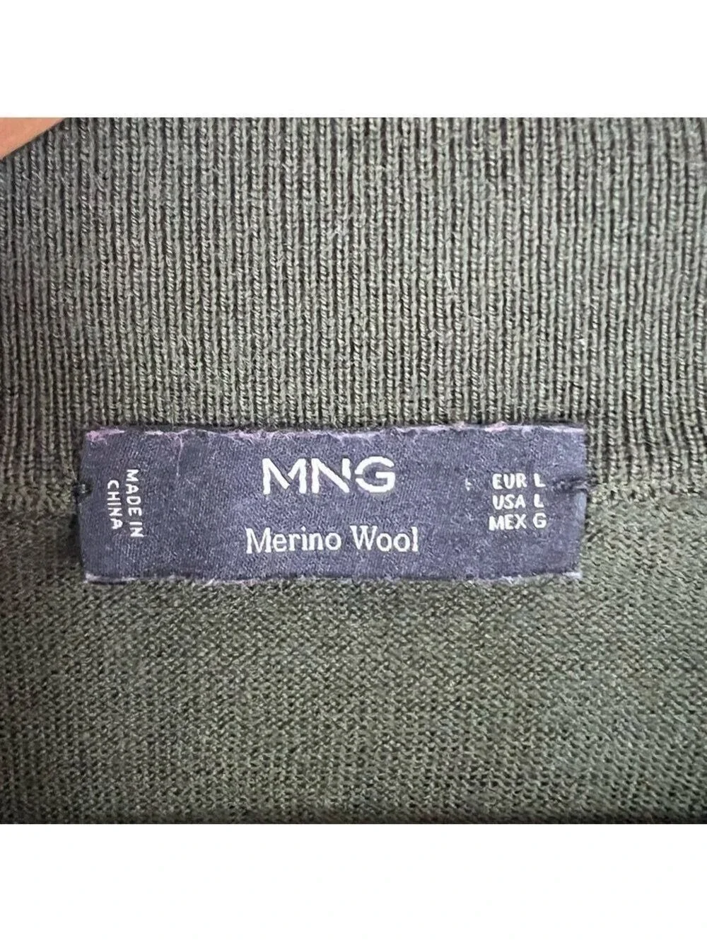 Mango MNG Men Merino Wool Sweater Green 1/4 Zip Size L Lightweight Preppy